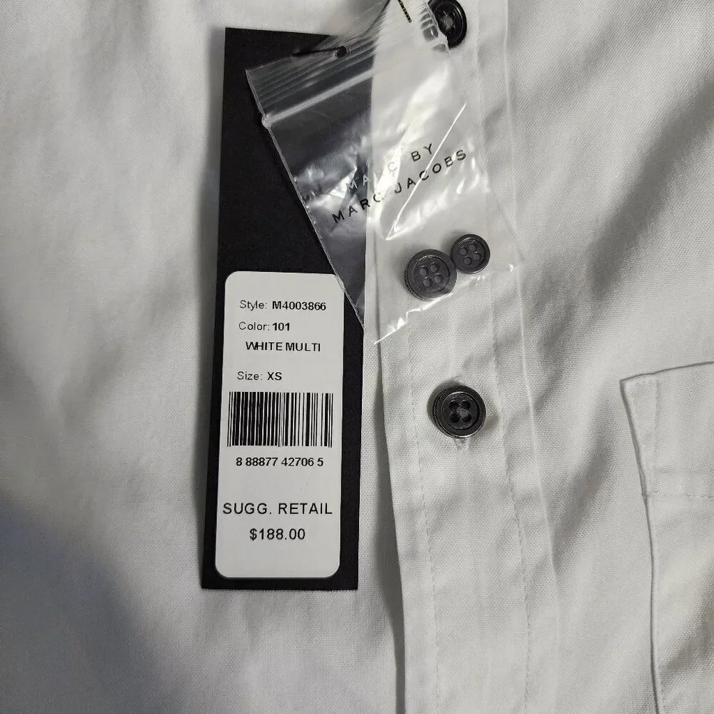 Marc by Marc Jacobs Shrunken Fit Button Down Shirt White With Blue NWT